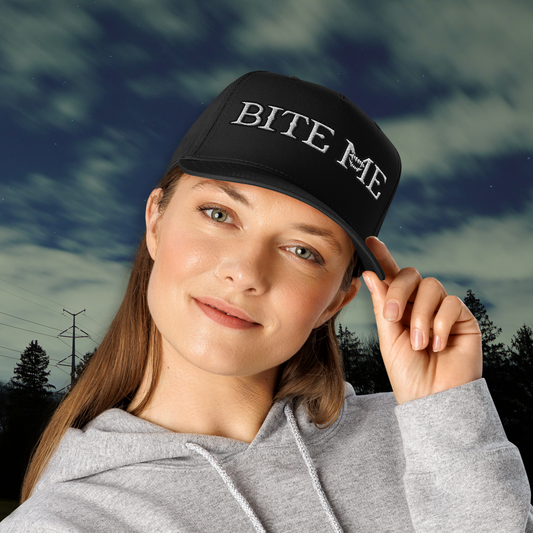 BITE ME EMBROIDERED 5 PANEL MID-PROFILE BASEBALL CAP