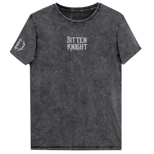 BITTEN KNIGHT WITH FANGS EMBROIDERED UNISEX DENIM T-SHIRT