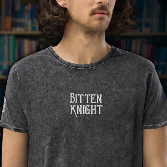 BITTEN KNIGHT WITH FANGS EMBROIDERED UNISEX DENIM T-SHIRT